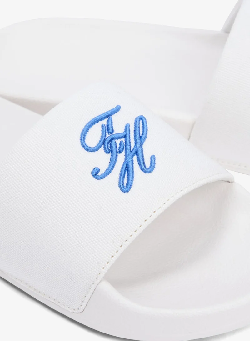 TOMMY HILFIGER  Logo Embroidery Canvas Pool Slides for Women | Best Price UAE